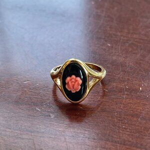 Black Onyx with Orange Coral Ring by Avon Size 7